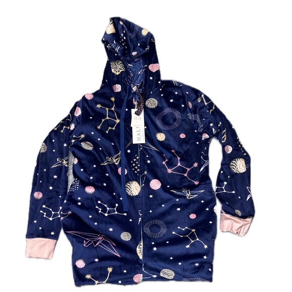 Hale Bob NWT Galaxy Hooded One Piece Pajama Jumpsuit Medium Star Constellation - Picture 1 of 3